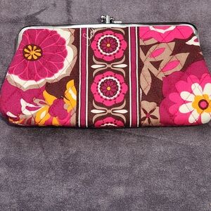 Vera Bradley Carnaby Magenta Quilted Double Kiss Lock Floral Wallet Clutch Purse